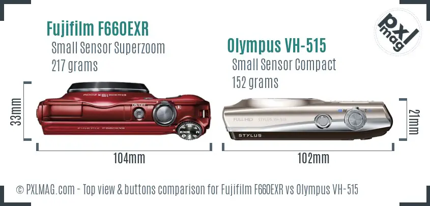 Fujifilm F660EXR vs Olympus VH-515 top view buttons comparison