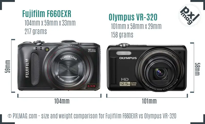 Fujifilm F660EXR vs Olympus VR-320 size comparison