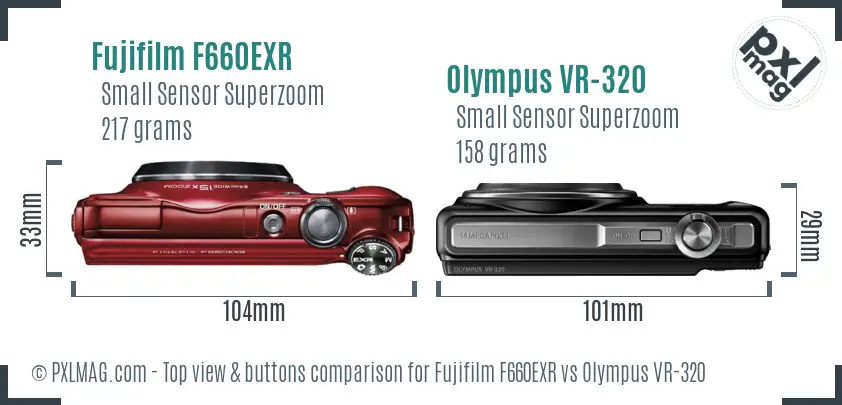 Fujifilm F660EXR vs Olympus VR-320 top view buttons comparison