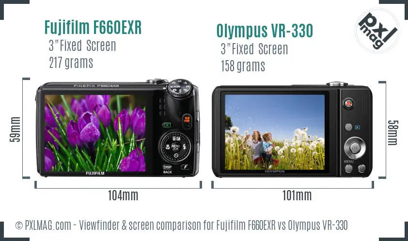 Fujifilm F660EXR vs Olympus VR-330 Screen and Viewfinder comparison