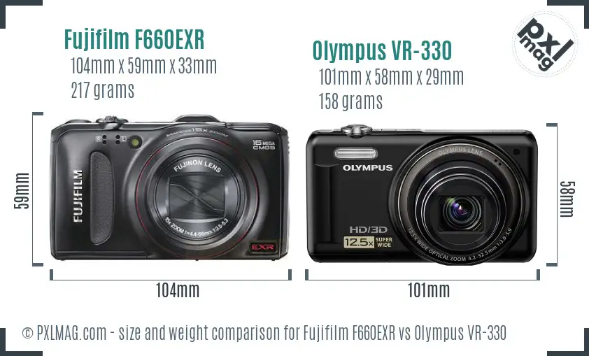 Fujifilm F660EXR vs Olympus VR-330 size comparison
