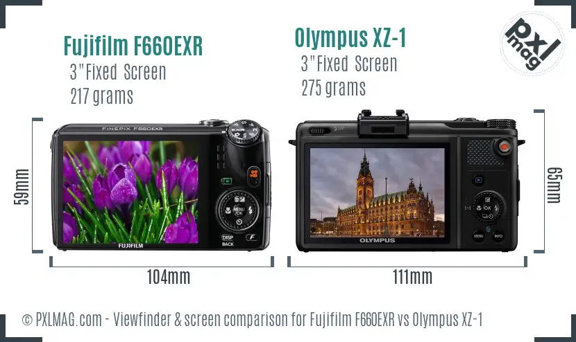 Fujifilm F660EXR vs Olympus XZ-1 Screen and Viewfinder comparison