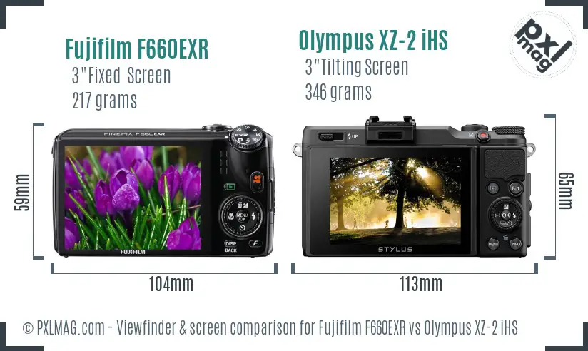 Fujifilm F660EXR vs Olympus XZ-2 iHS Screen and Viewfinder comparison