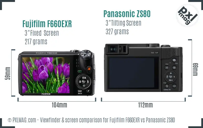 Fujifilm F660EXR vs Panasonic ZS80 Screen and Viewfinder comparison