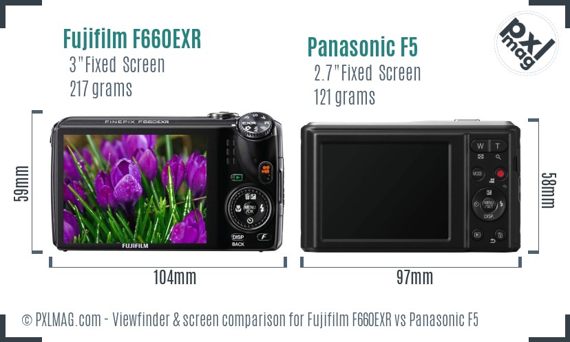 Fujifilm F660EXR vs Panasonic F5 Screen and Viewfinder comparison