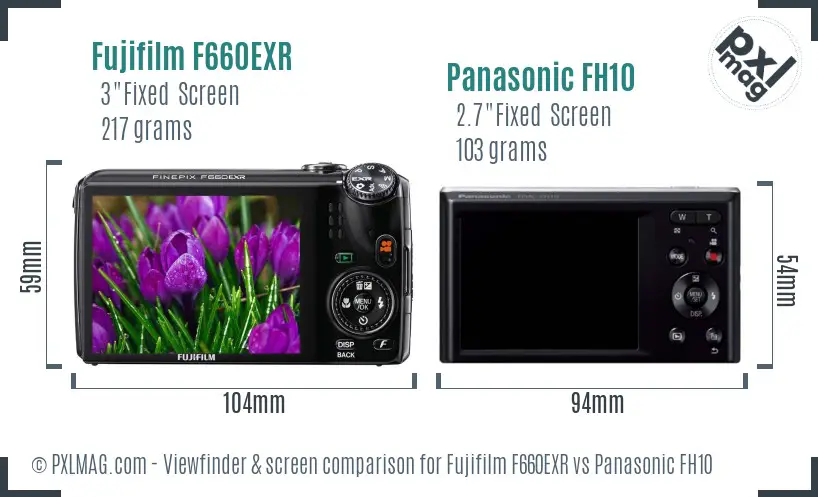Fujifilm F660EXR vs Panasonic FH10 Screen and Viewfinder comparison