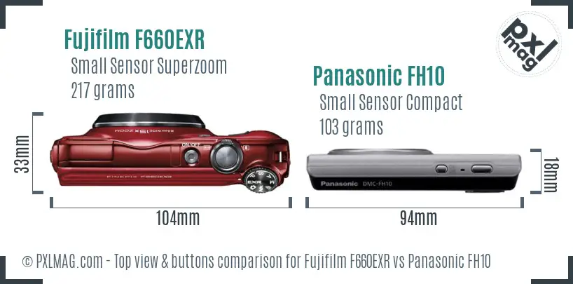 Fujifilm F660EXR vs Panasonic FH10 top view buttons comparison