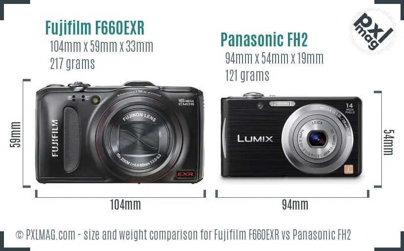 Fujifilm F660EXR vs Panasonic FH2 size comparison Fujifilm F660EXR vs Panasonic FH2 size comparison