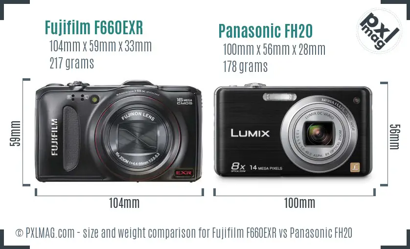 Fujifilm F660EXR vs Panasonic FH20 size comparison Fujifilm F660EXR vs Panasonic FH20 size comparison