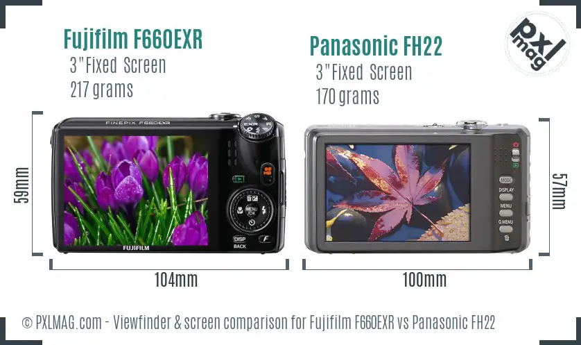 Fujifilm F660EXR vs Panasonic FH22 Screen and Viewfinder comparison