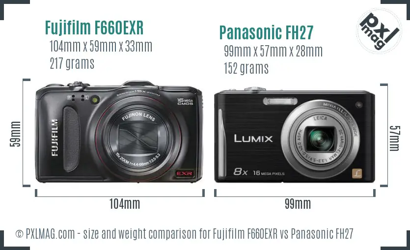 Fujifilm F660EXR vs Panasonic FH27 size comparison