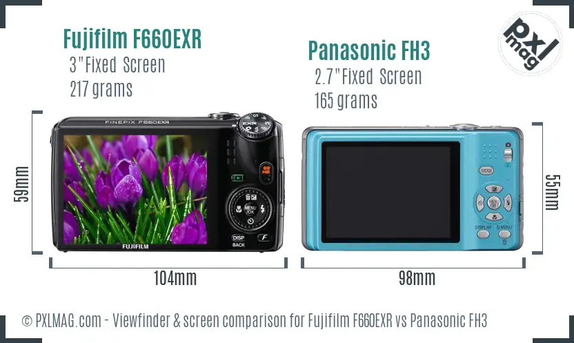 Fujifilm F660EXR vs Panasonic FH3 Screen and Viewfinder comparison