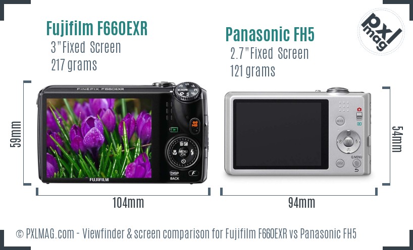 Fujifilm F660EXR vs Panasonic FH5 Screen and Viewfinder comparison