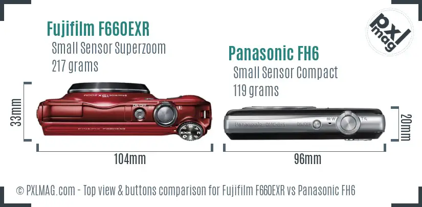 Fujifilm F660EXR vs Panasonic FH6 top view buttons comparison