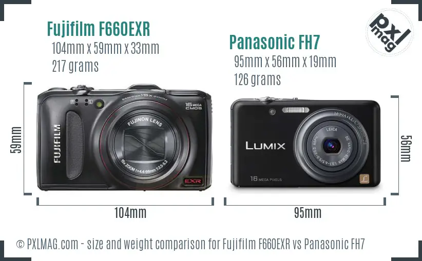 Fujifilm F660EXR vs Panasonic FH7 size comparison