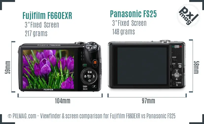 Fujifilm F660EXR vs Panasonic FS25 Screen and Viewfinder comparison