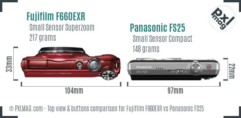 Fujifilm F660EXR vs Panasonic FS25 top view buttons comparison