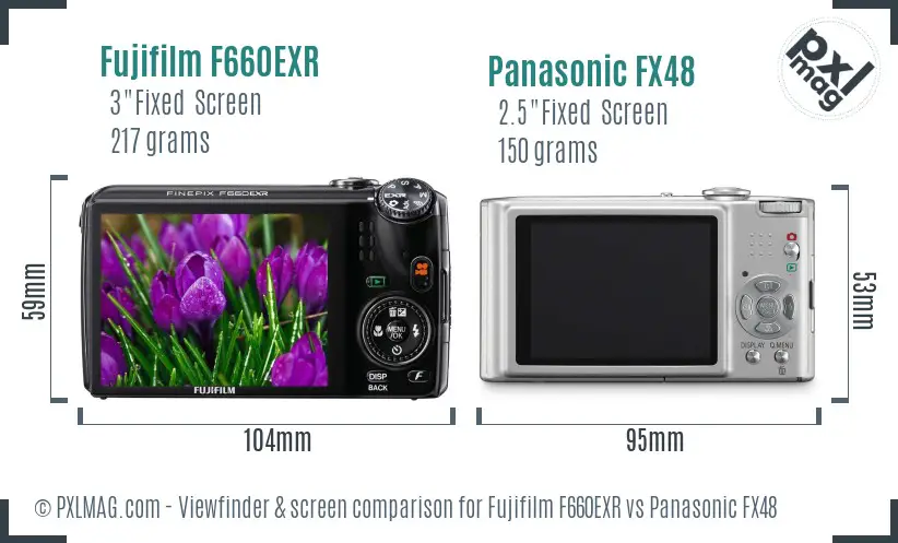 Fujifilm F660EXR vs Panasonic FX48 Screen and Viewfinder comparison