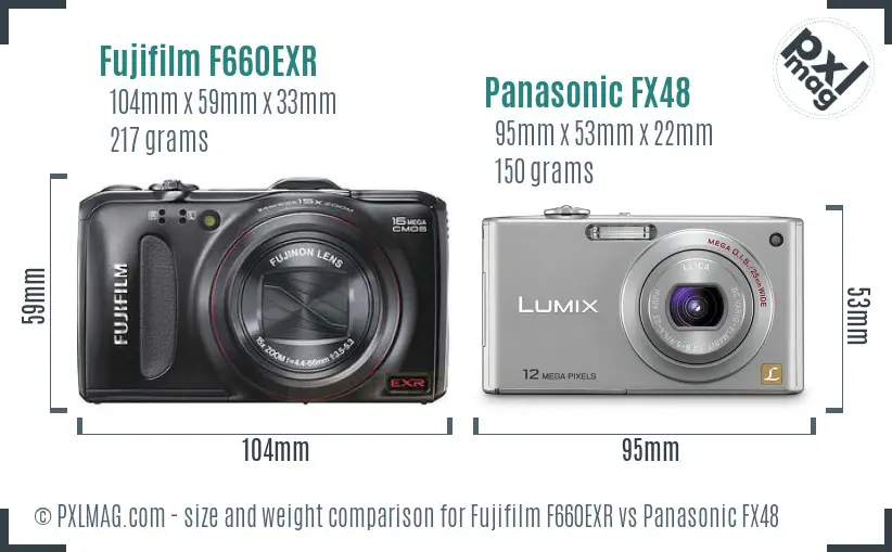 Fujifilm F660EXR vs Panasonic FX48 size comparison