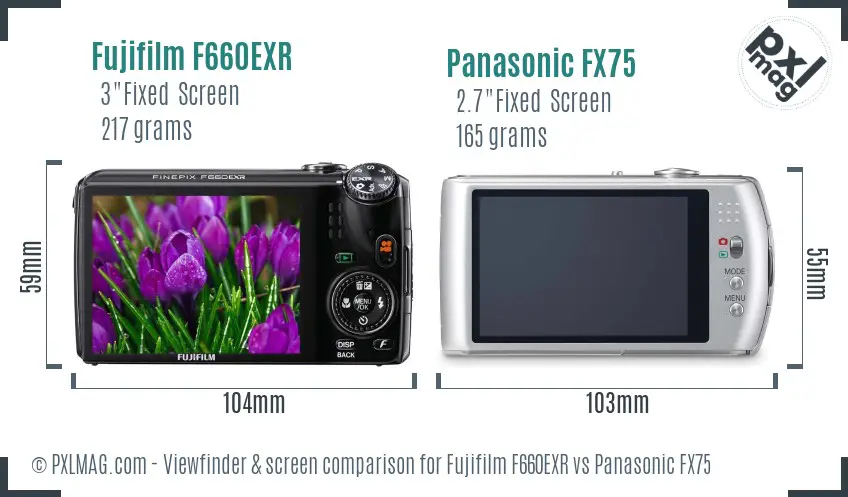 Fujifilm F660EXR vs Panasonic FX75 Screen and Viewfinder comparison