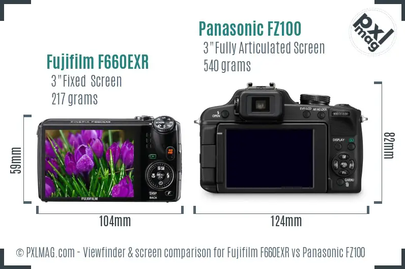 Fujifilm F660EXR vs Panasonic FZ100 Screen and Viewfinder comparison