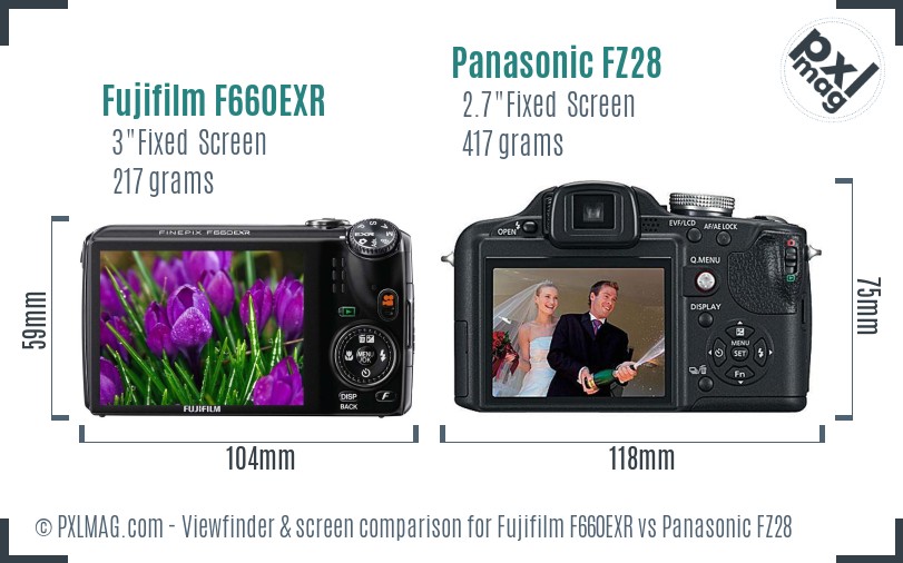 Fujifilm F660EXR vs Panasonic FZ28 Screen and Viewfinder comparison