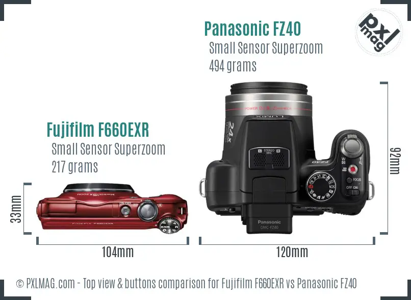 Fujifilm F660EXR vs Panasonic FZ40 top view buttons comparison