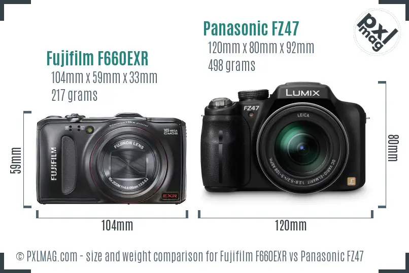 Fujifilm F660EXR vs Panasonic FZ47 size comparison