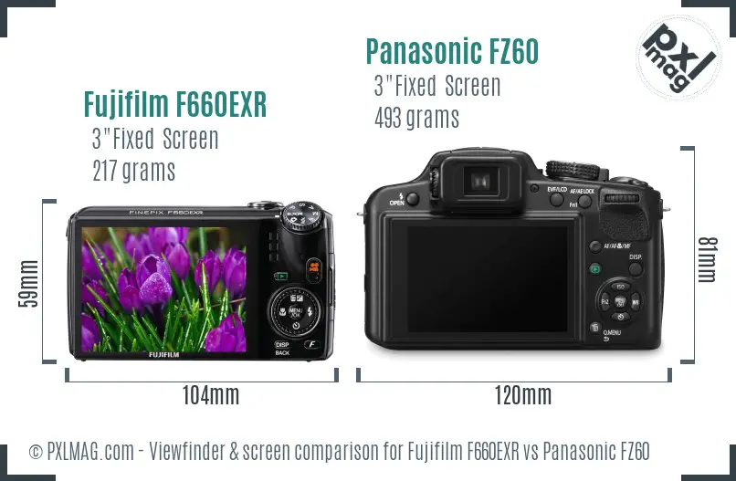 Fujifilm F660EXR vs Panasonic FZ60 Screen and Viewfinder comparison Fujifilm F660EXR vs Panasonic FZ60 Screen and Viewfinder comparison