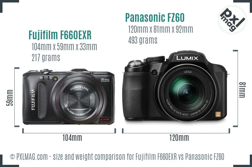 Fujifilm F660EXR vs Panasonic FZ60 size comparison Fujifilm F660EXR vs Panasonic FZ60 size comparison