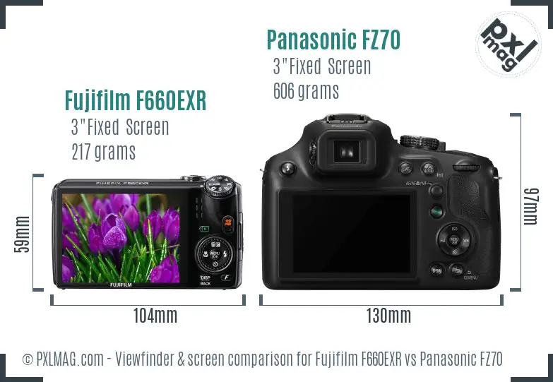 Fujifilm F660EXR vs Panasonic FZ70 Screen and Viewfinder comparison