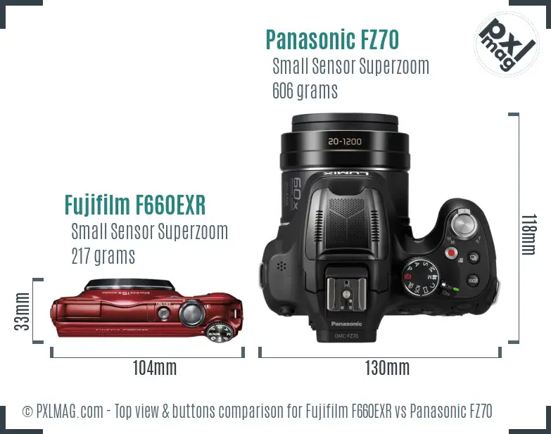 Fujifilm F660EXR vs Panasonic FZ70 top view buttons comparison