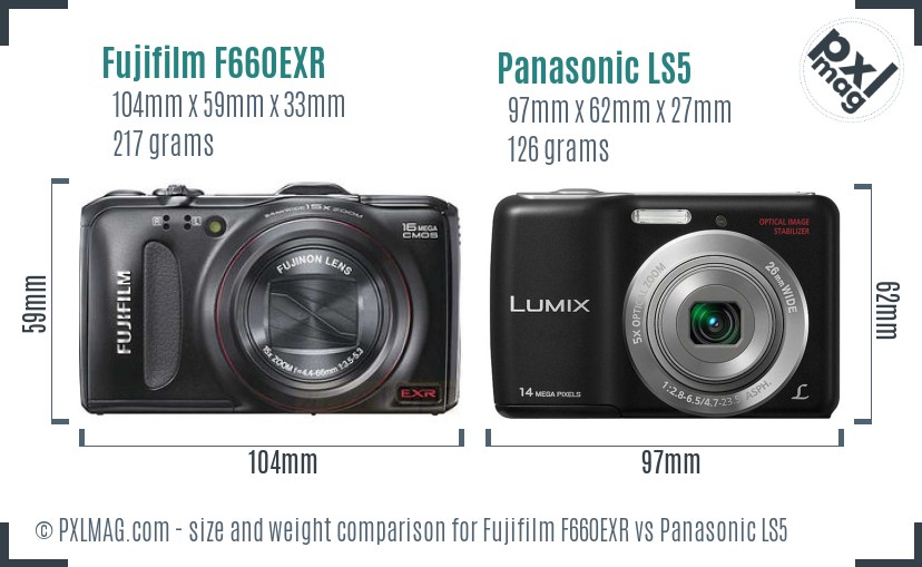Fujifilm F660EXR vs Panasonic LS5 size comparison