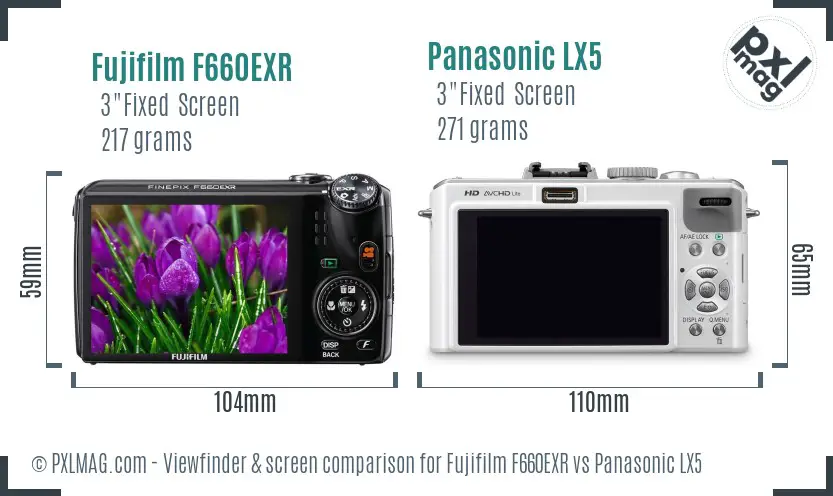 Fujifilm F660EXR vs Panasonic LX5 Screen and Viewfinder comparison