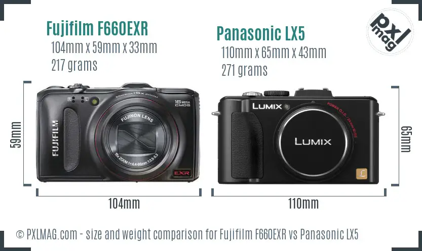 Fujifilm F660EXR vs Panasonic LX5 size comparison