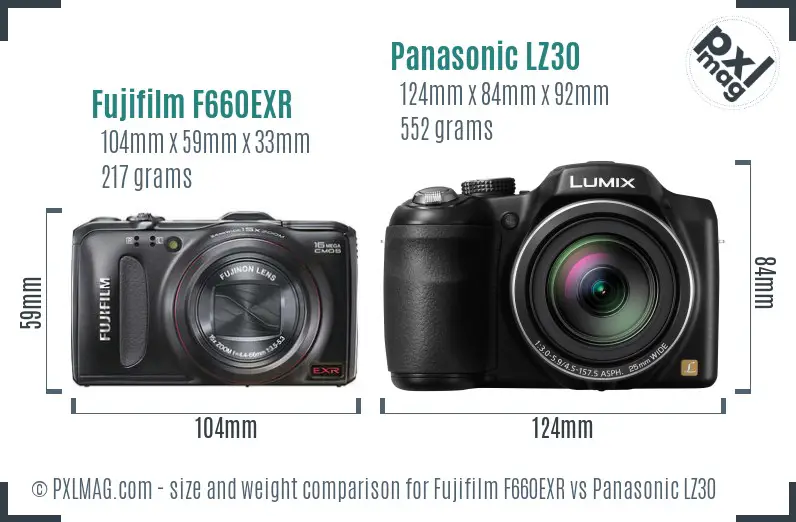 Fujifilm F660EXR vs Panasonic LZ30 size comparison Fujifilm F660EXR vs Panasonic LZ30 size comparison