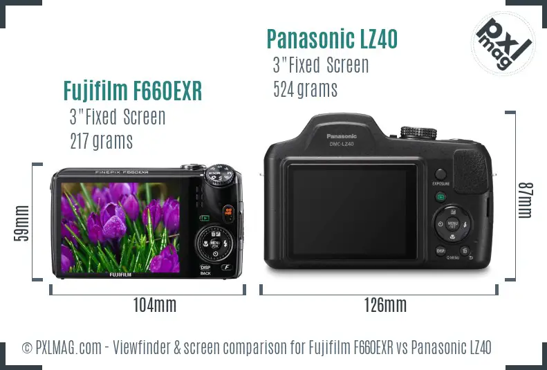 Fujifilm F660EXR vs Panasonic LZ40 Screen and Viewfinder comparison Fujifilm F660EXR vs Panasonic LZ40 Screen and Viewfinder comparison