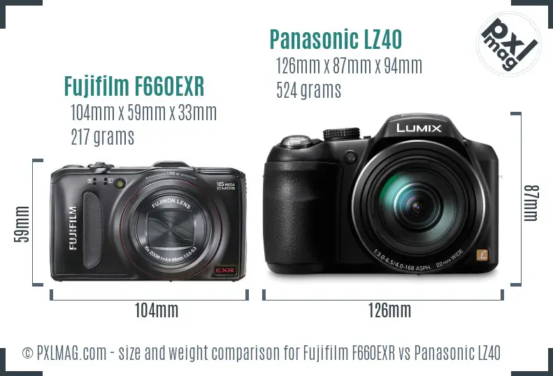 Fujifilm F660EXR vs Panasonic LZ40 size comparison Fujifilm F660EXR vs Panasonic LZ40 size comparison