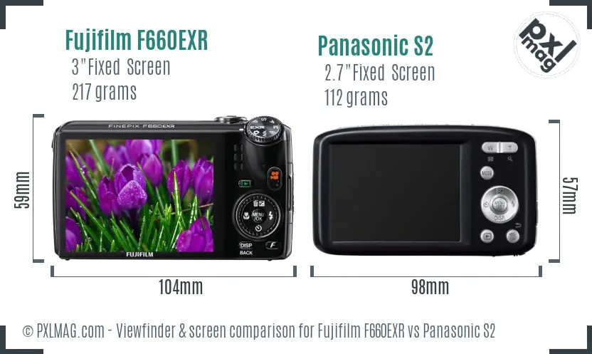 Fujifilm F660EXR vs Panasonic S2 Screen and Viewfinder comparison Fujifilm F660EXR vs Panasonic S2 Screen and Viewfinder comparison