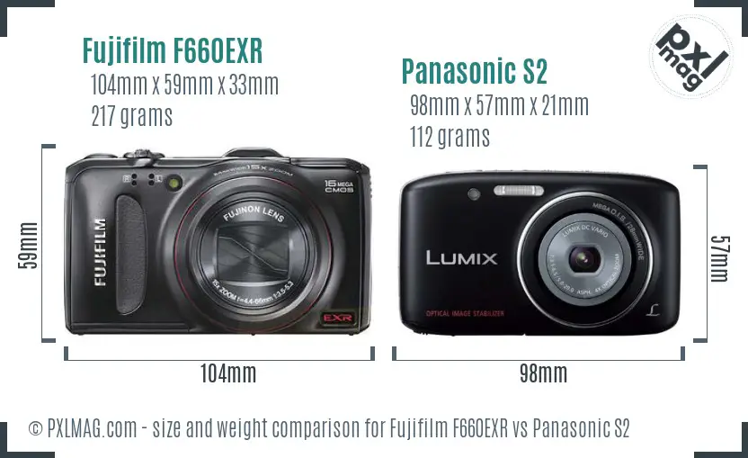 Fujifilm F660EXR vs Panasonic S2 size comparison Fujifilm F660EXR vs Panasonic S2 size comparison
