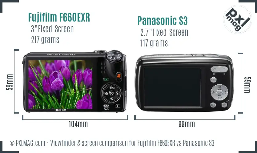 Fujifilm F660EXR vs Panasonic S3 Screen and Viewfinder comparison