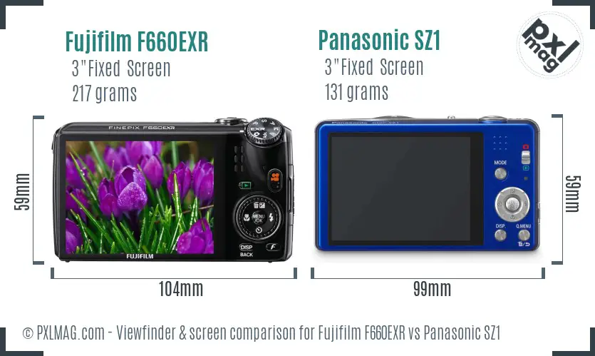 Fujifilm F660EXR vs Panasonic SZ1 Screen and Viewfinder comparison