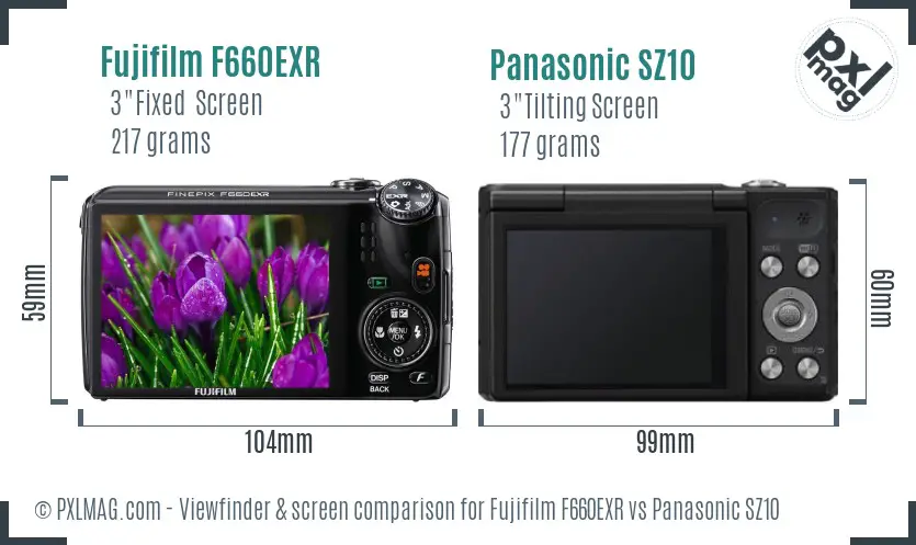 Fujifilm F660EXR vs Panasonic SZ10 Screen and Viewfinder comparison