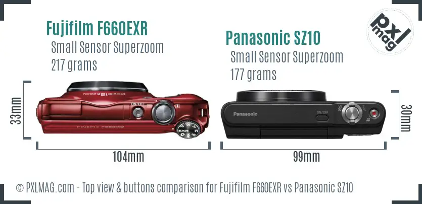 Fujifilm F660EXR vs Panasonic SZ10 top view buttons comparison