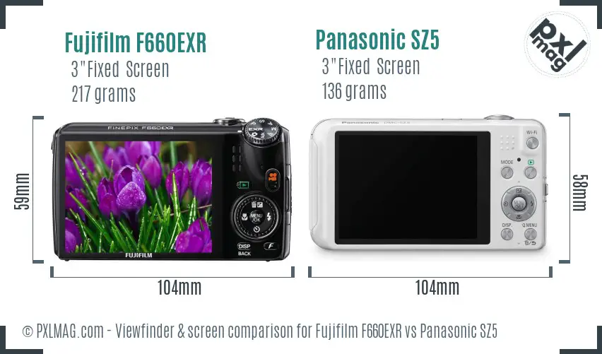 Fujifilm F660EXR vs Panasonic SZ5 Screen and Viewfinder comparison