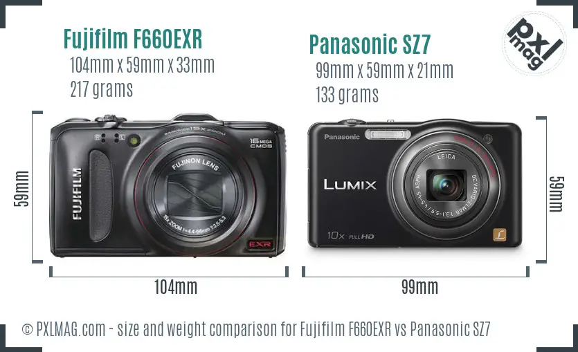 Fujifilm F660EXR vs Panasonic SZ7 size comparison Fujifilm F660EXR vs Panasonic SZ7 size comparison