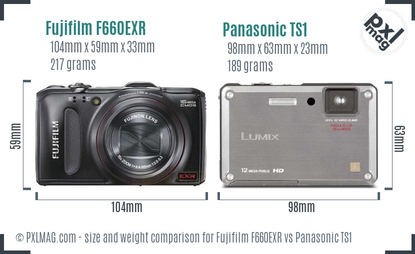 Fujifilm F660EXR vs Panasonic TS1 size comparison Fujifilm F660EXR vs Panasonic TS1 size comparison