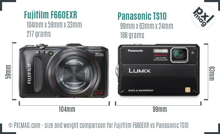 Fujifilm F660EXR vs Panasonic TS10 size comparison Fujifilm F660EXR vs Panasonic TS10 size comparison