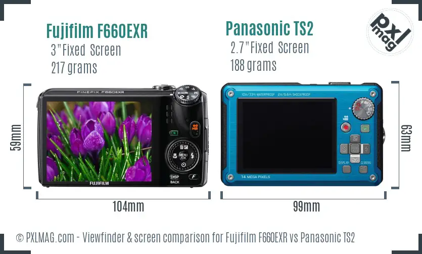 Fujifilm F660EXR vs Panasonic TS2 Screen and Viewfinder comparison