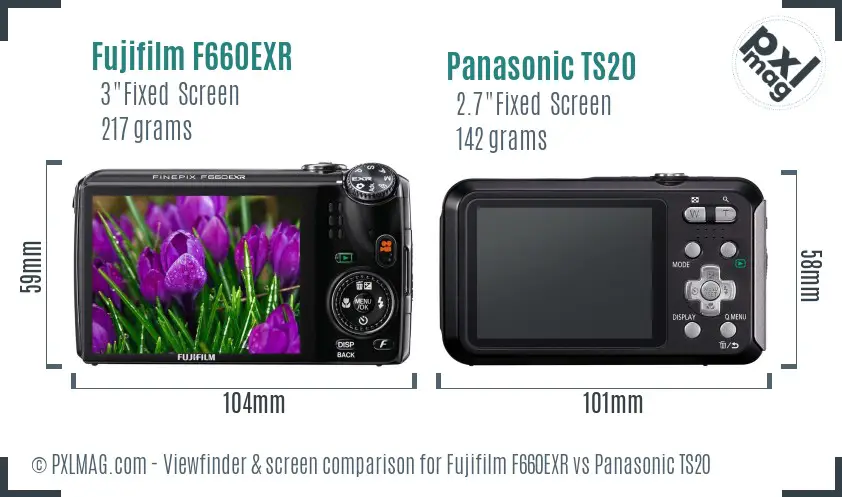 Fujifilm F660EXR vs Panasonic TS20 Screen and Viewfinder comparison